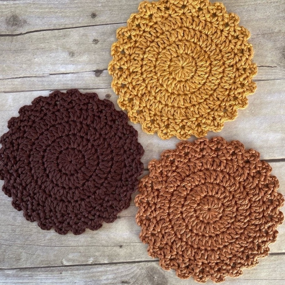 Bundle of Three Small Doilies 6 Inches Browns & Dark Yellow